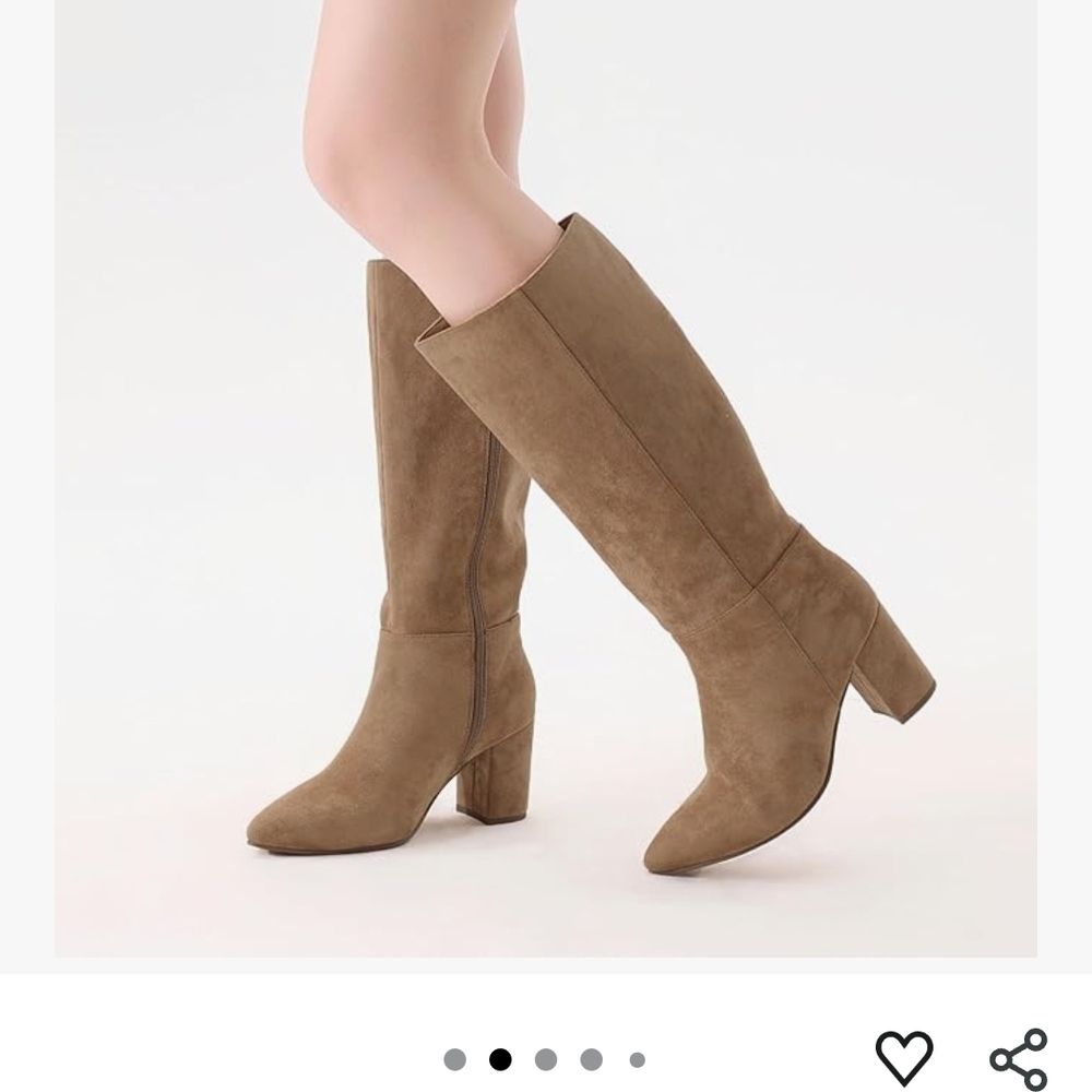 Knee-High Suede Block Heel Boots in Taupe